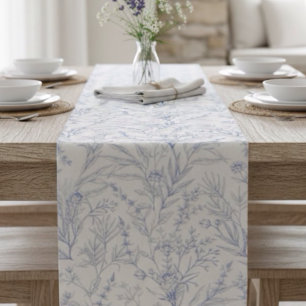 Chemin De Table Court Ferme Cottage Bleu et Blanc Botanique