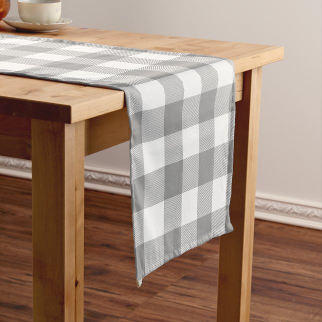Chemin De Table Court Ferme Gris Buffalo Check Plaid Rustique (In Situ)
