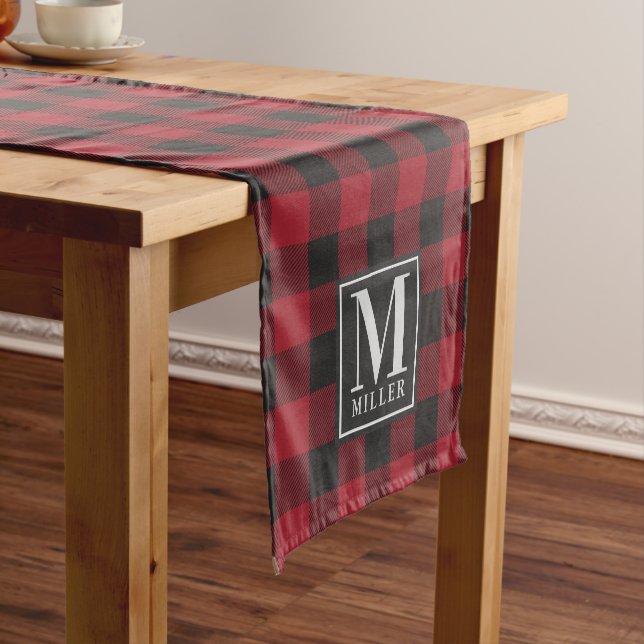 Chemin De Table Court Ferme moderne Red Buffalo Check Monogramme (In Situ)
