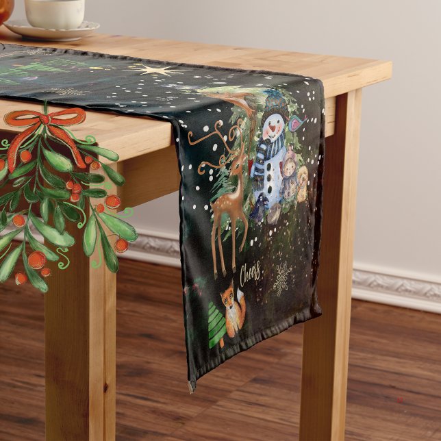 Chemin De Table Court Fête de Noël des amis de Woodland (Woodland Friends Starry Night Christmas Short Table Runner)