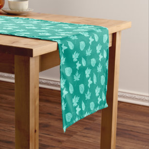 Chemin De Table Court Feuilles d'automne - aqua et turquoise