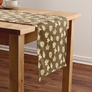 Chemin De Table Court Feuilles d'automne - beige et chocolat