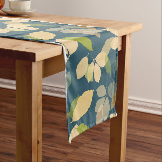 Chemin De Table Court Feuilles d'automne modernes sur fond sarcelle