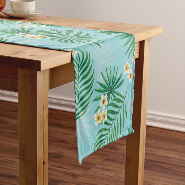 Chemin De Table Court Feuilles tropicaux et fleurs (In Situ)