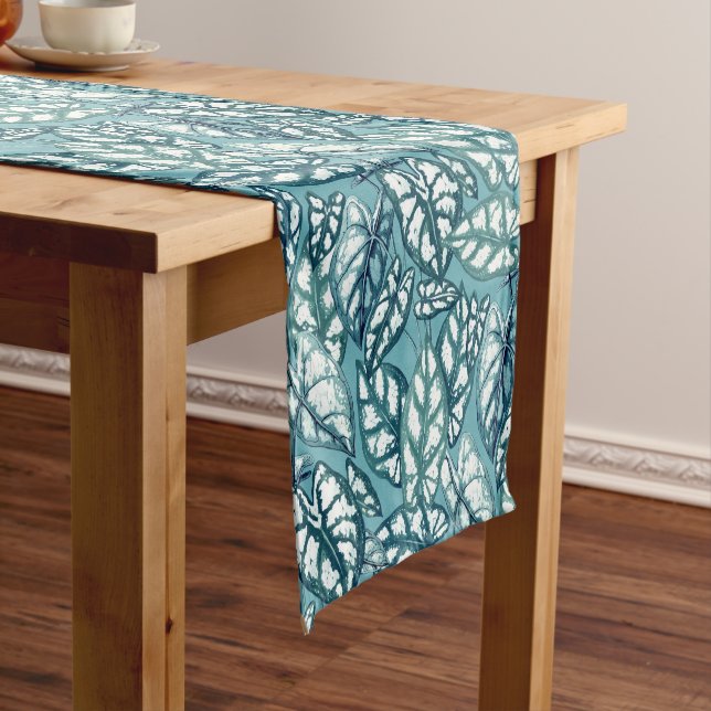 Chemin De Table Court Feuilles tropicaux Turquoises bleus (In Situ)