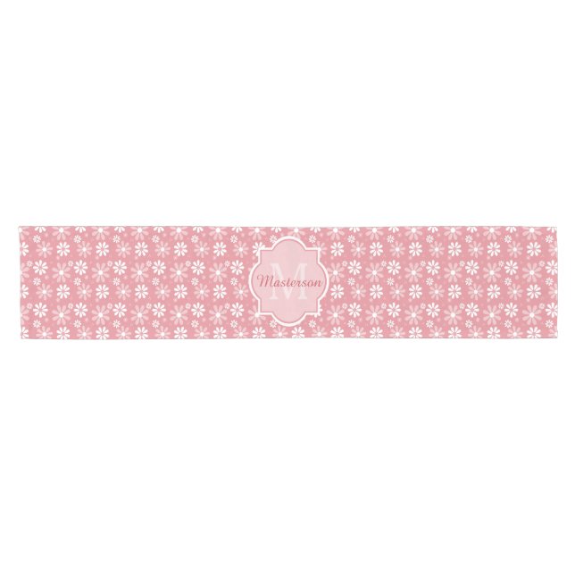 Chemin De Table Court Fille Monogramme Joli Rose Fleurs De Faisée Avec N (Horizontal)