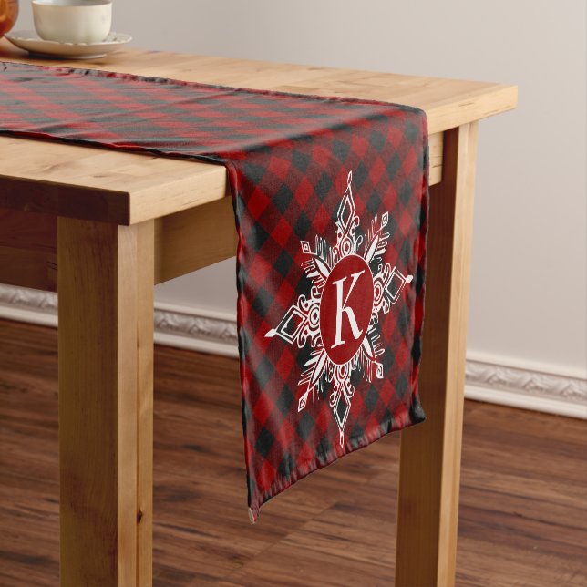 Chemin De Table Court Flacon de neige monogramme sur plaid (In Situ)