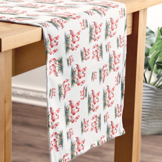 Chemin De Table Court Flamant rose Noël tropical (Flamingo Tropical Christmas Short Table Runner)