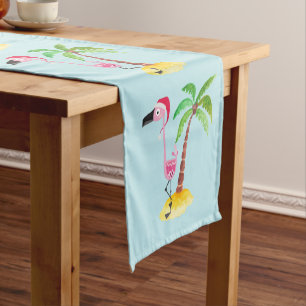 Chemin De Table Court Flamants roses Whimsical rose Noël tropical
