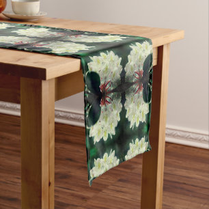 Chemin De Table Court Fleur Azalée Blanche Avec Raindrops Abstrait