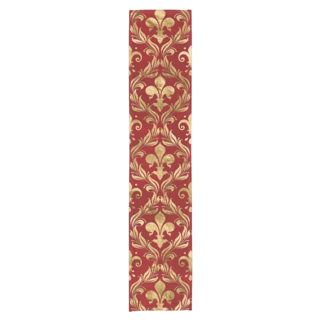 Chemin De Table Court Fleur de lis motif luxe rouge (Devant)