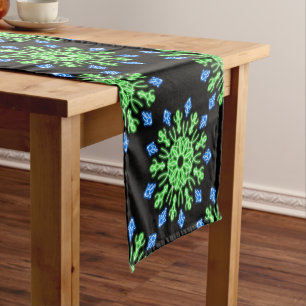 Chemin De Table Court Fleur de néon vert et bleu