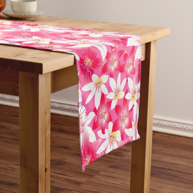 Chemin De Table Court Fleur d'hibiscus blanc et rose (In Situ)