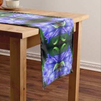 Chemin De Table Court Fleur Gentienne Bleue Art Abstrait