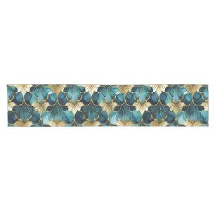 Chemin De Table Court Fleur Japonaise Sarcelle Or