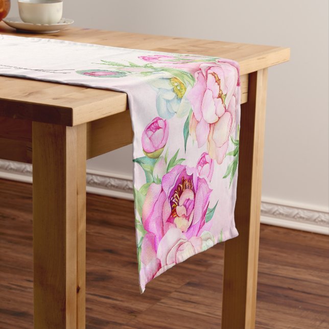 Chemin De Table Court Fleur Light Pink Cool Imprimé  (In Situ)