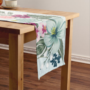 Chemin De Table Court Fleur tropicale sur Blue Ombre