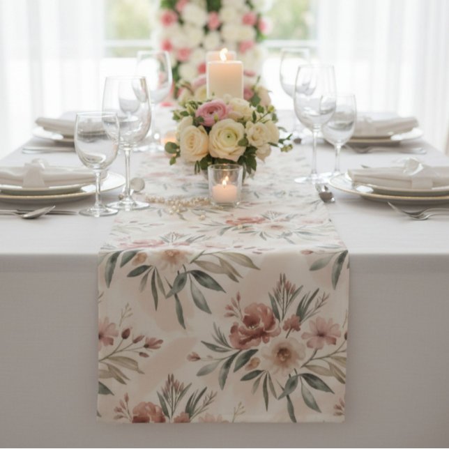 Chemin De Table Court Fleurs Bohème Beige  (Créateur téléchargé)
