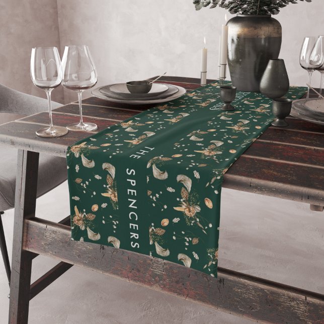 Chemin De Table Court Fleurs botaniques de citrus de Noël | Monogramme (Créateur téléchargé)