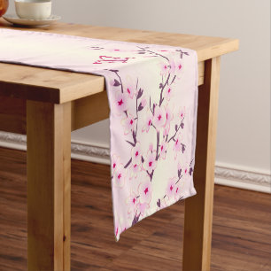 Chemin De Table Court Fleurs de cerisier papillons