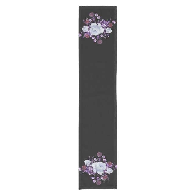 CHEMIN DE TABLE COURT FLEURS DE LILA, ARRIÈRE - PLAN NOIR (Devant)