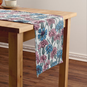 Chemin De Table Court Fleurs de maïs roses et bleues, fleurs sauvages su