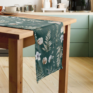 Chemin De Table Court Fleurs et feuilles de fougère Forêt Florale Botani