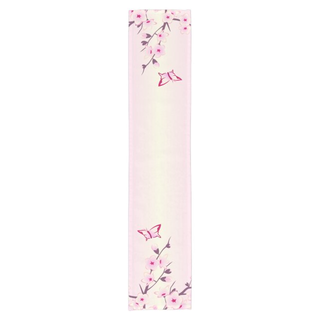 Chemin De Table Court Fleurs florales de cerisiers Papillons rose (Devant)