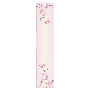 Chemin De Table Court Fleurs florales de cerisiers Papillons rose