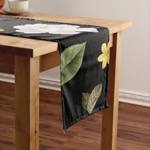 Chemin De Table Court Fleurs jaunes et roses blanches 2