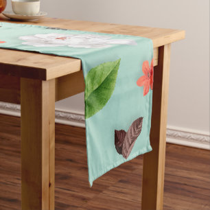 Chemin De Table Court Fleurs jaunes et roses blanches 22