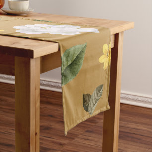 Chemin De Table Court Fleurs jaunes et roses blanches 4