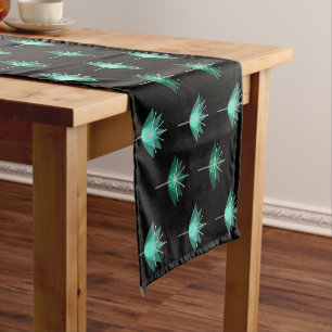 Chemin De Table Court Fleurs modernes du milieu du siècle Noir Turquoise