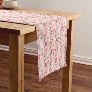 Chemin De Table Court Fleurs modernes roses mignonnes motif Haut basket