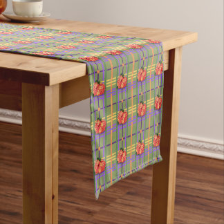 Chemin De Table Court Fleurs orange sur Moss Green Plaid Table Runner
