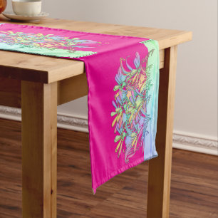 Chemin De Table Court Fleurs Pastel Rose Chaud