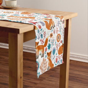 Chemin De Table Court Fleurs Rétro mignonnes Foxes & Oiseaux Motif Nappe