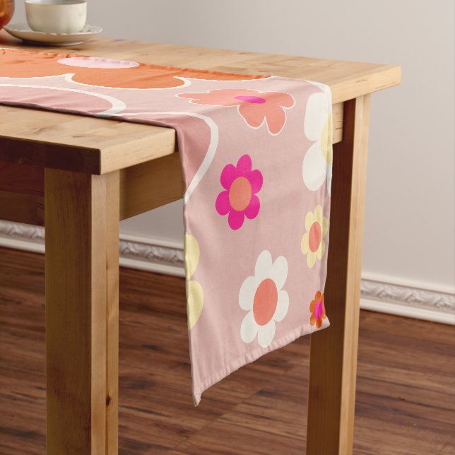 Chemin De Table Court Fleurs Rétro Peach Blush Rose Orange Floral (In Situ)