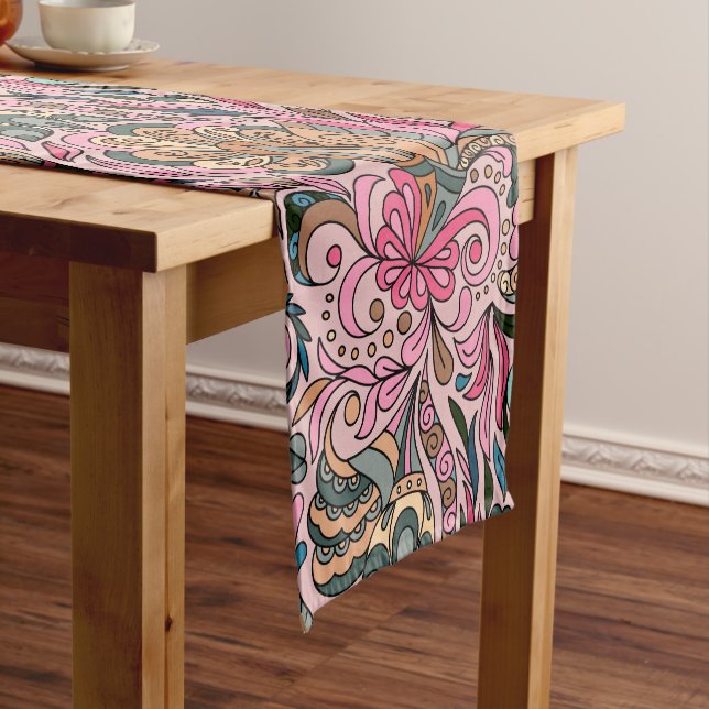 Chemin De Table Court Fleurs roses abstraites   (In Situ)