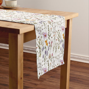 Chemin De Table Court Fleurs sauvages aquarelles rose violet