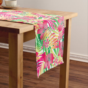 Chemin De Table Court Fleurs tropicales colorées