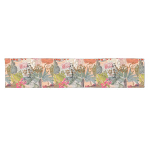 Chemin De Table Court Fleurs vintages Hula Colorful Hawaiian Tropical