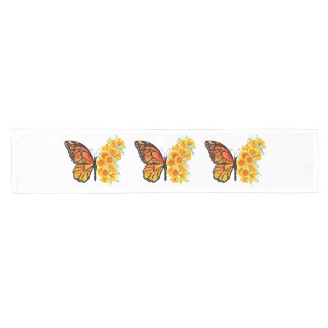 Chemin De Table Court Flower Butterfly with Yellow California Poppy (Horizontal)