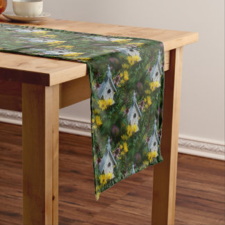 Chemin De Table Court Flower Garden Bird House Nature Motif