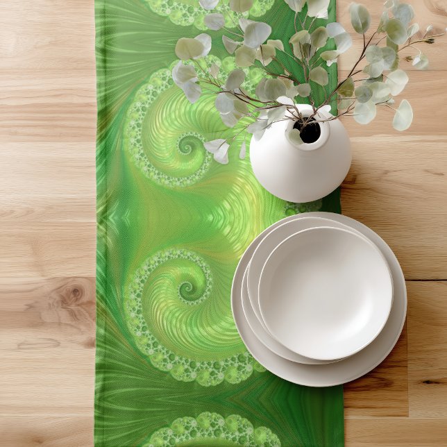 Chemin De Table Court Fractale spirale verte moderne (Créateur téléchargé)