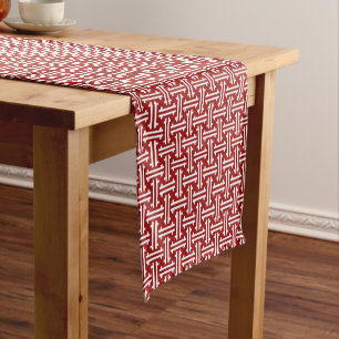 Chemin De Table Court Fret chinois Art déco, rouge foncé et blanc