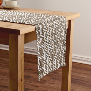 Chemin De Table Court Fret chinois Art déco, Taupe Tan et blanc