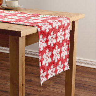 Chemin De Table Court Frosty red North Pole snowflakes sparklinw