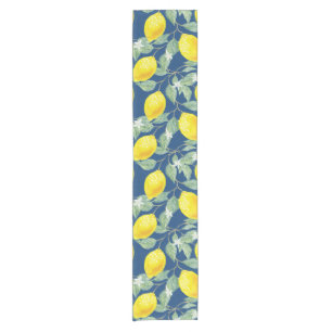 CHEMIN DE TABLE COURT FRUITS DE CITRON DANS LE BLEU CAMPAGNARD