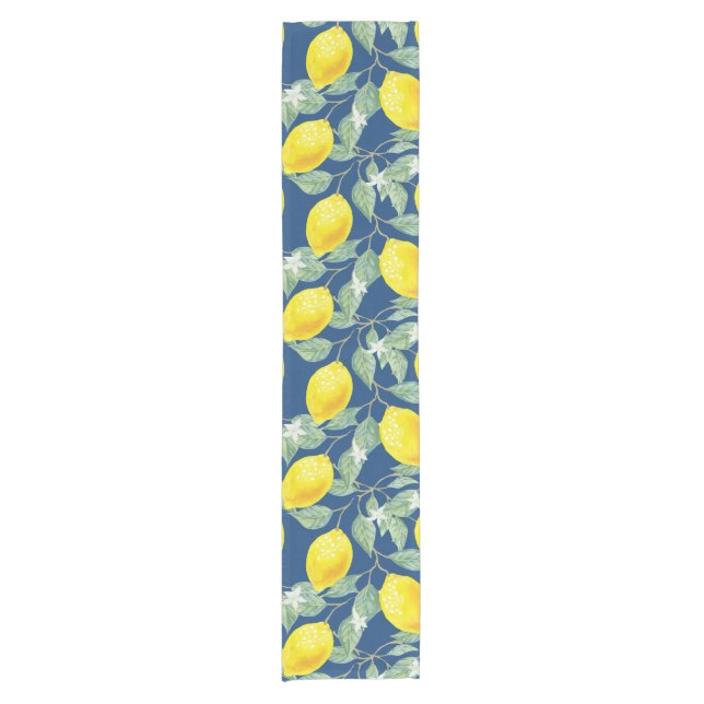 CHEMIN DE TABLE COURT FRUITS DE CITRON DANS LE BLEU CAMPAGNARD (Devant)